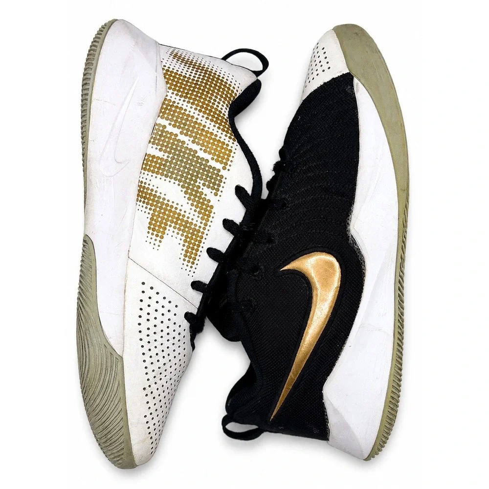 Nike Team Hustle Quick 2 Kids 6Y Black White Gold Basketball Sneakers AT5298-010